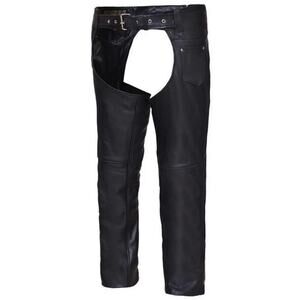 UNIK Premium Leather Motorcycle Zip Side Chaps Black Size S - Unisex - Bikercore